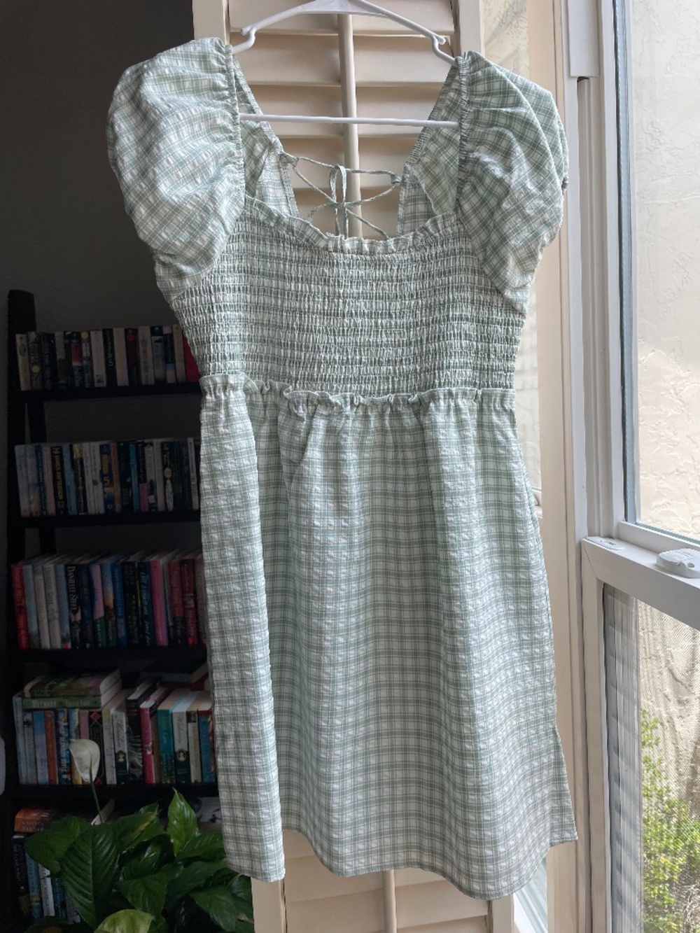 LA Hearts sage green gingham mini dress. size small